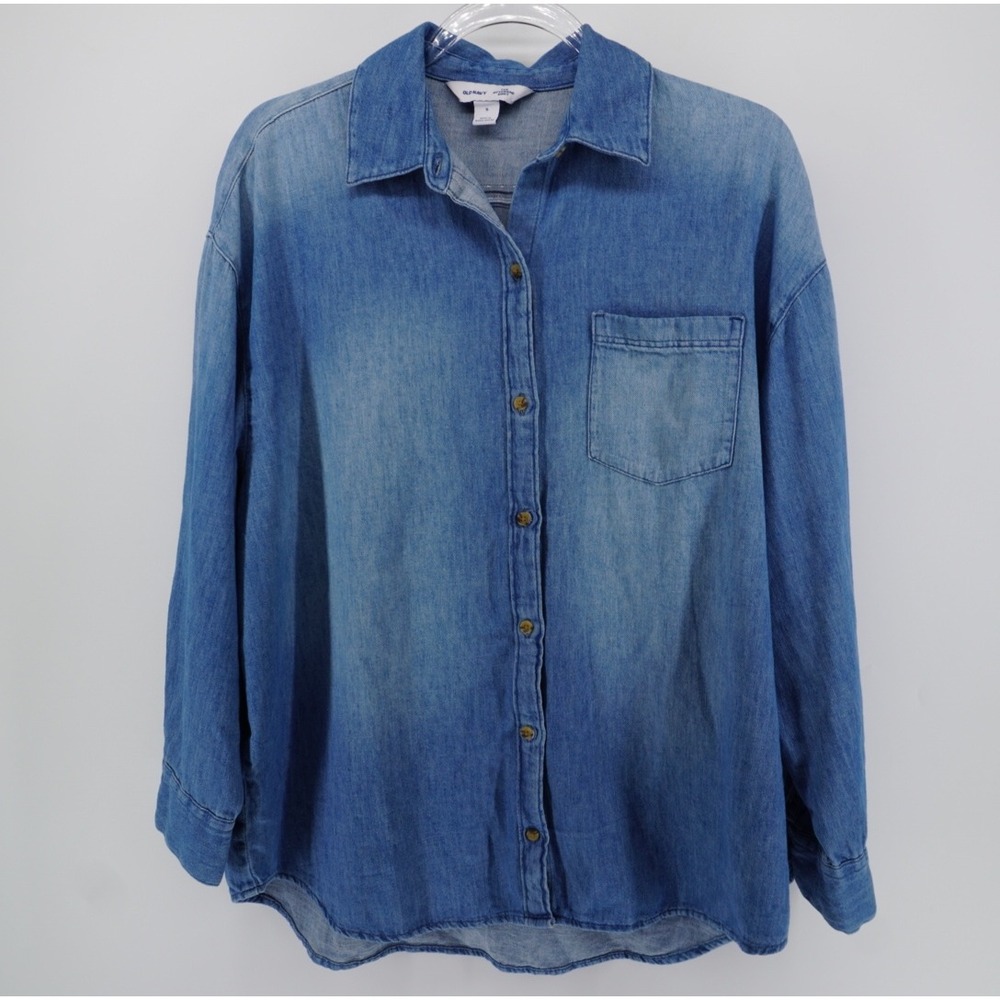 Old Navy The Boyfriend Shirt Light Wash Denim Button Down Blue Small Western